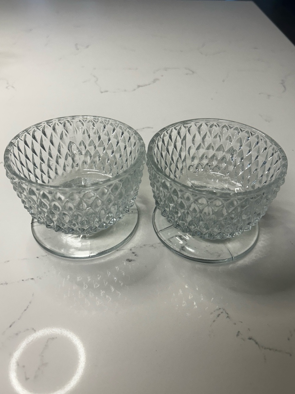 Vintage Clear Pressed Glass Footed Sherbet Dessert Bowls Set of 2